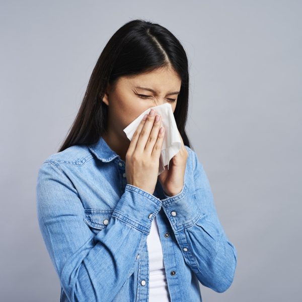 Woman with allergy in the studio